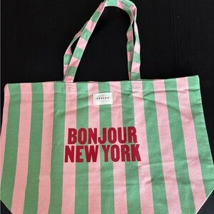 Sezane Pink and Green Striped Tote Bag (NWOT)